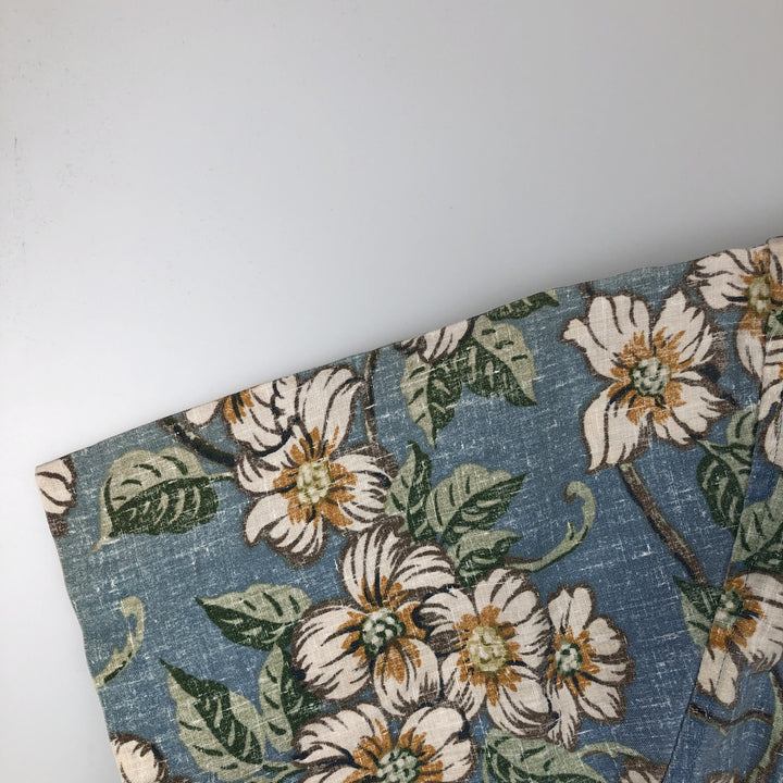 90'S Reyn Spooner swimwear tag, bikini tag, floral print, half-button, button-down, Aloha shirt, boxy shirt, men's size L (approx.) unclear Blue type light blue Vintage Second Hand