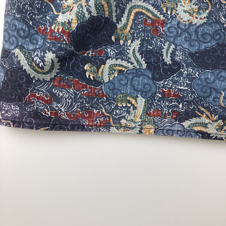 90'S Reyn Spooner swimwear tag, bikini tag, all-over dragon print, button-down Aloha shirt, boxy shirt, men's size M (approx.) cotton blue type Vintage Second Hand