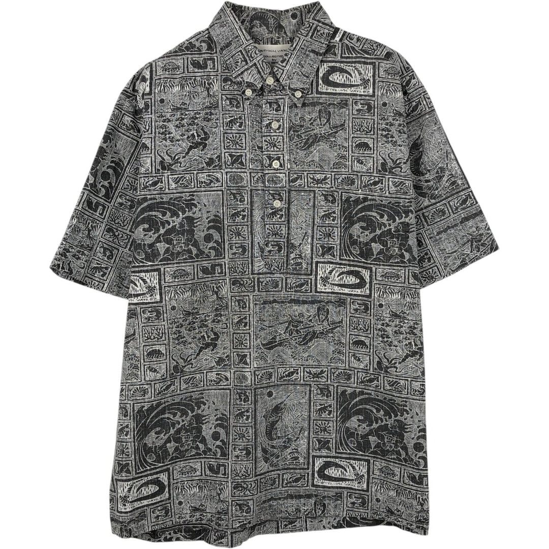 90'S Reyn Spooner DIETRICH VAREZ COLLECTION all-over print half-button button-down Aloha shirt, men's size L (approx.) cotton black type Vintage Second Hand