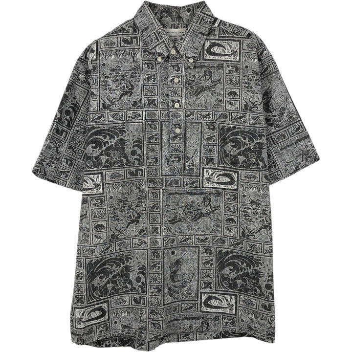 90'S Reyn Spooner DIETRICH VAREZ COLLECTION all-over print half-button button-down Aloha shirt, men's size L (approx.) cotton black type Vintage Second Hand