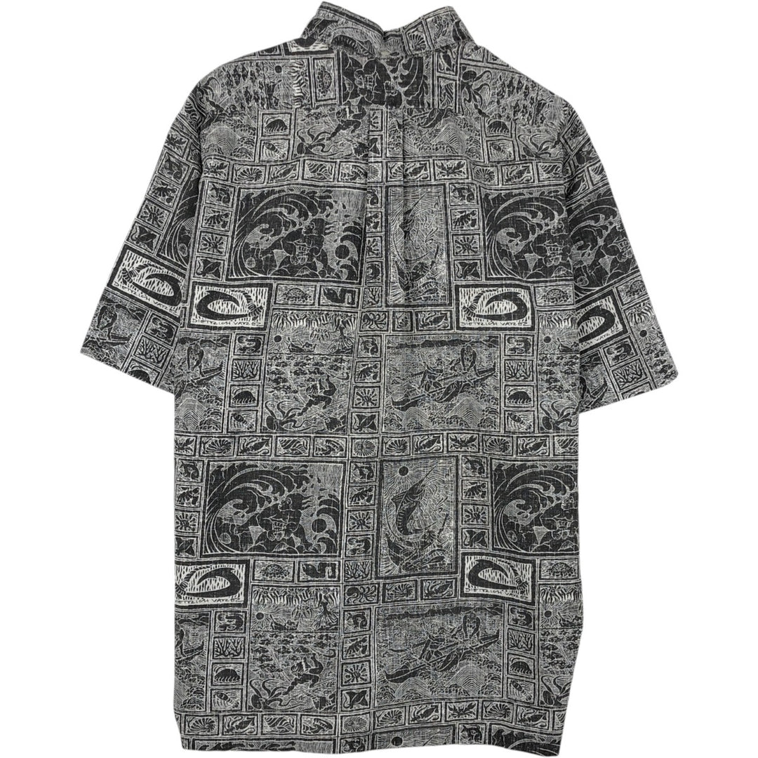 90'S Reyn Spooner DIETRICH VAREZ COLLECTION all-over print half-button button-down Aloha shirt, men's size L (approx.) cotton black type Vintage Second Hand