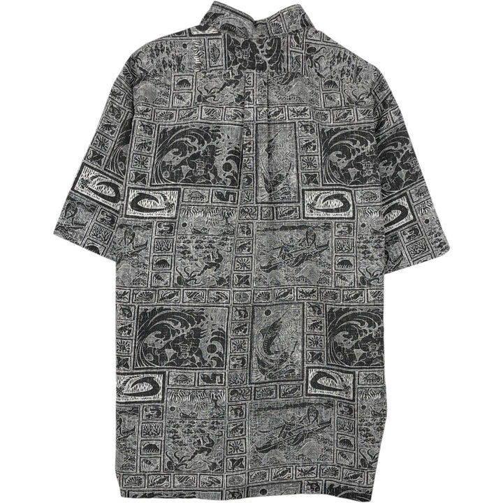 90'S Reyn Spooner DIETRICH VAREZ COLLECTION all-over print half-button button-down Aloha shirt, men's size L (approx.) cotton black type Vintage Second Hand