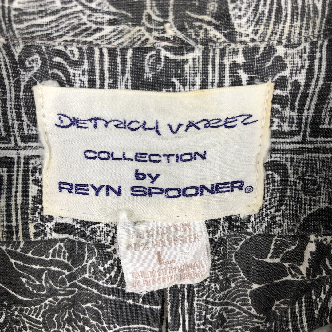 90'S Reyn Spooner DIETRICH VAREZ COLLECTION all-over print half-button button-down Aloha shirt, men's size L (approx.) cotton black type Vintage Second Hand