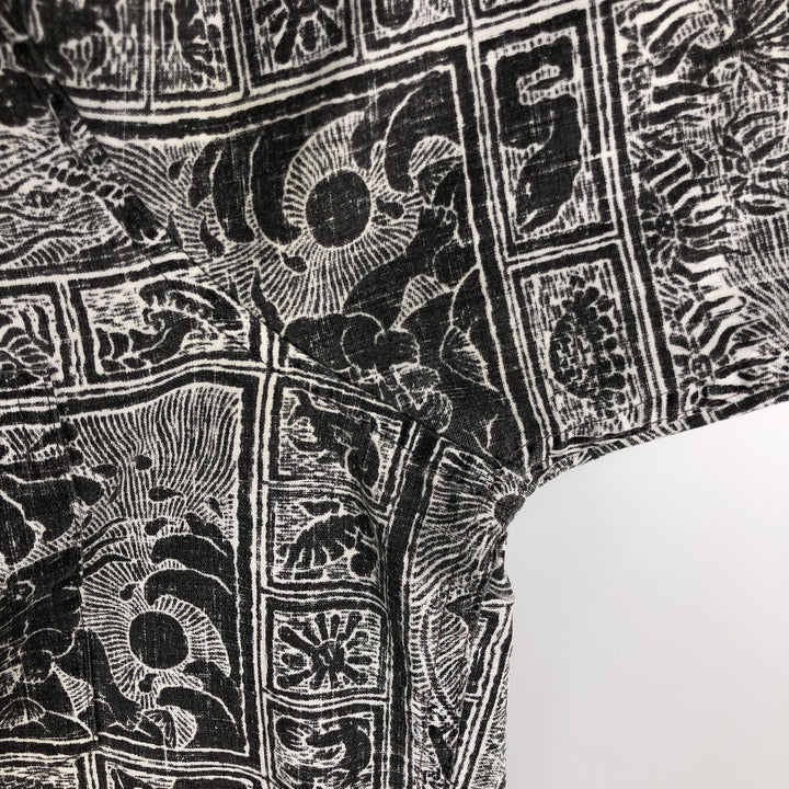 90'S Reyn Spooner DIETRICH VAREZ COLLECTION all-over print half-button button-down Aloha shirt, men's size L (approx.) cotton black type Vintage Second Hand