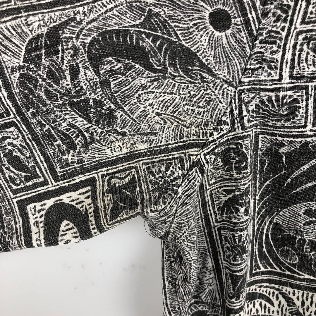 90'S Reyn Spooner DIETRICH VAREZ COLLECTION all-over print half-button button-down Aloha shirt, men's size L (approx.) cotton black type Vintage Second Hand