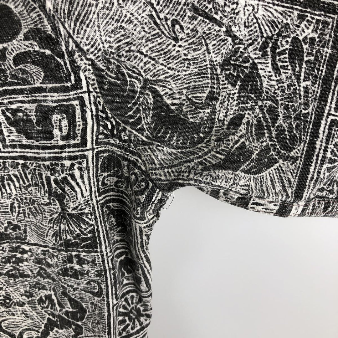 90'S Reyn Spooner DIETRICH VAREZ COLLECTION all-over print half-button button-down Aloha shirt, men's size L (approx.) cotton black type Vintage Second Hand