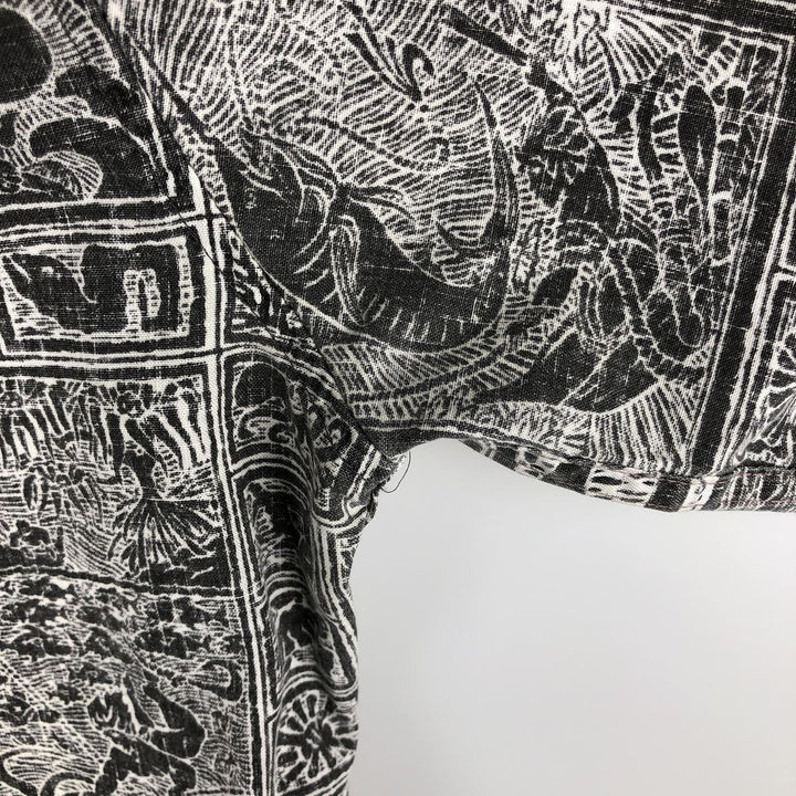 90'S Reyn Spooner DIETRICH VAREZ COLLECTION all-over print half-button button-down Aloha shirt, men's size L (approx.) cotton black type Vintage Second Hand