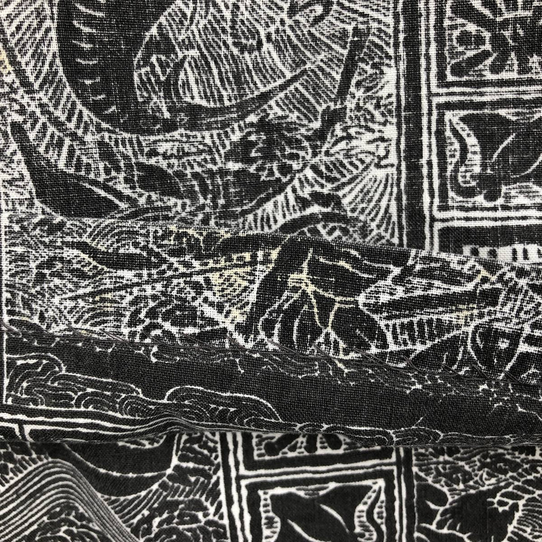 90'S Reyn Spooner DIETRICH VAREZ COLLECTION all-over print half-button button-down Aloha shirt, men's size L (approx.) cotton black type Vintage Second Hand