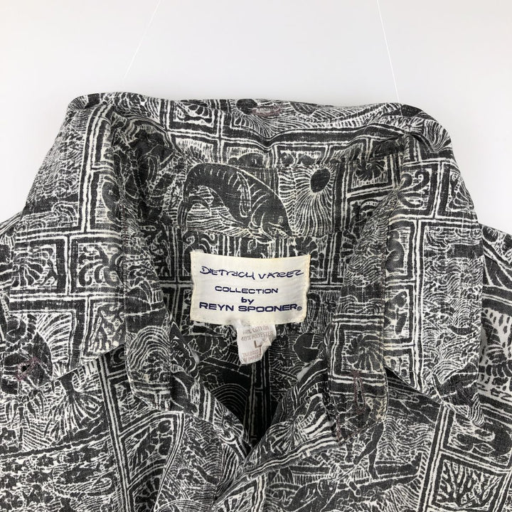 90'S Reyn Spooner DIETRICH VAREZ COLLECTION all-over print half-button button-down Aloha shirt, men's size L (approx.) cotton black type Vintage Second Hand
