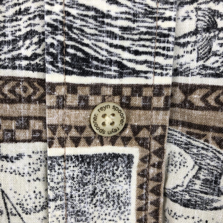 90'S Reyn Spooner swimwear tag, all-over yacht pattern, half-button button-down Aloha shirt, boxy shirt, men's size L equivalent. cotton ivory Vintage Second Hand