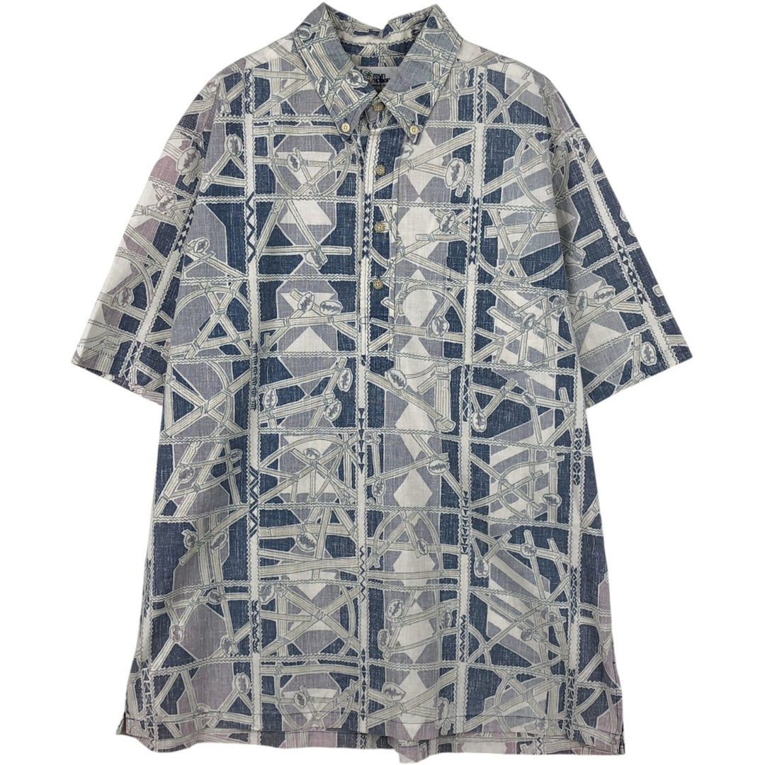 90'S Reyn Spooner swimwear tag, bikini tag, all-over print, half-button, button-down, Aloha shirt, boxy shirt, men's size L equivalent. cotton blue type Vintage Second Hand