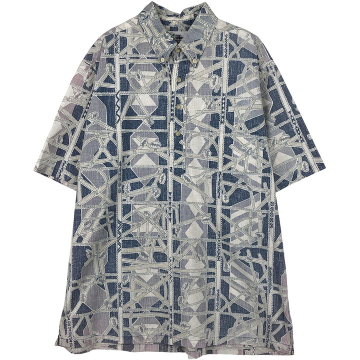 90'S Reyn Spooner swimwear tag, bikini tag, all-over print, half-button, button-down, Aloha shirt, boxy shirt, men's size L equivalent. cotton blue type Vintage Second Hand