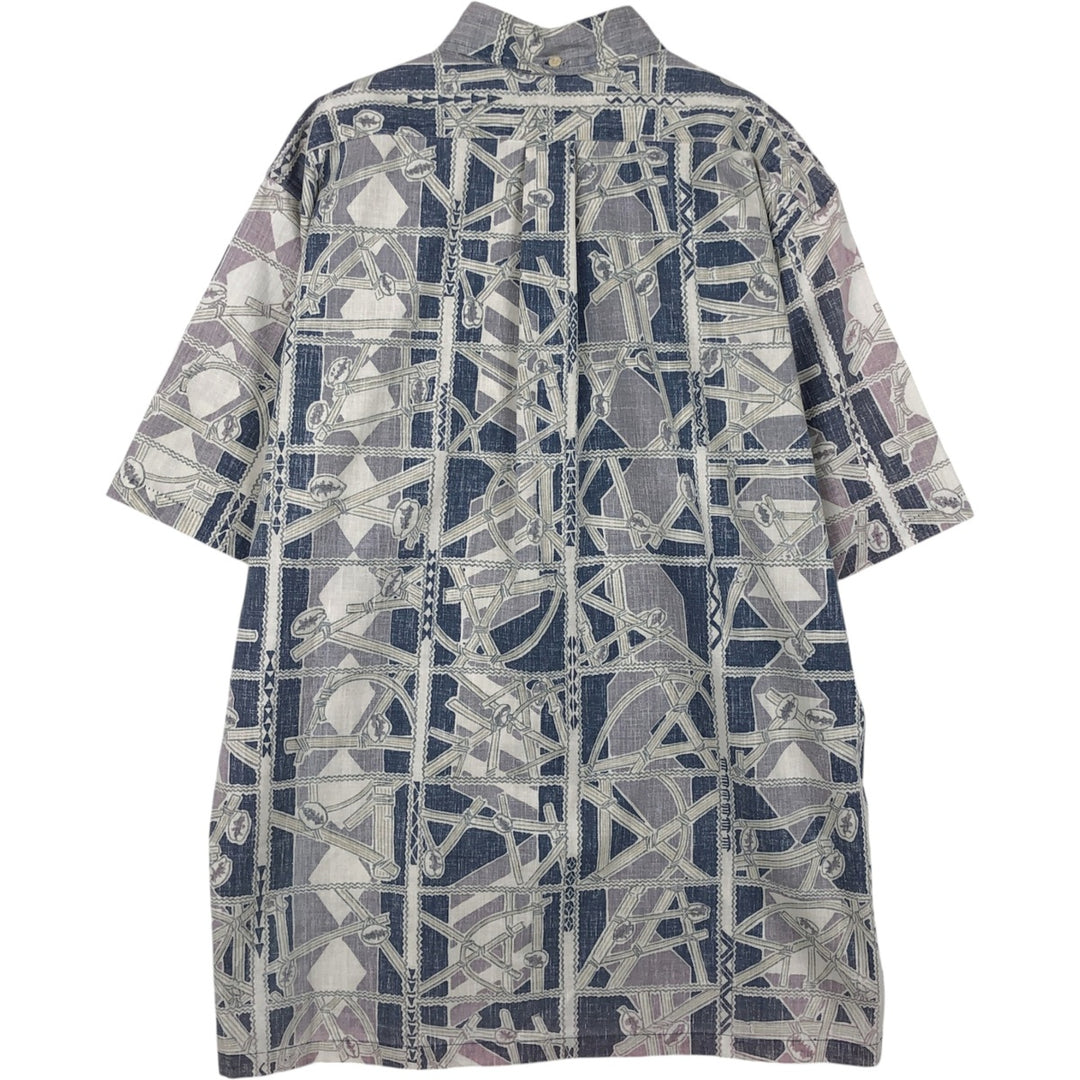 90'S Reyn Spooner swimwear tag, bikini tag, all-over print, half-button, button-down, Aloha shirt, boxy shirt, men's size L equivalent. cotton blue type Vintage Second Hand