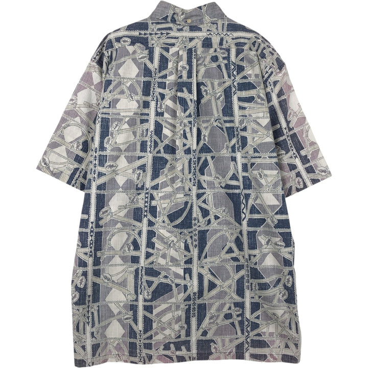 90'S Reyn Spooner swimwear tag, bikini tag, all-over print, half-button, button-down, Aloha shirt, boxy shirt, men's size L equivalent. cotton blue type Vintage Second Hand
