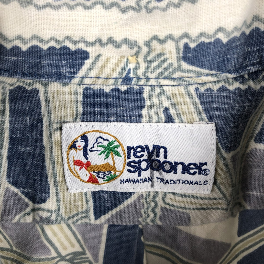 90'S Reyn Spooner swimwear tag, bikini tag, all-over print, half-button, button-down, Aloha shirt, boxy shirt, men's size L equivalent. cotton blue type Vintage Second Hand