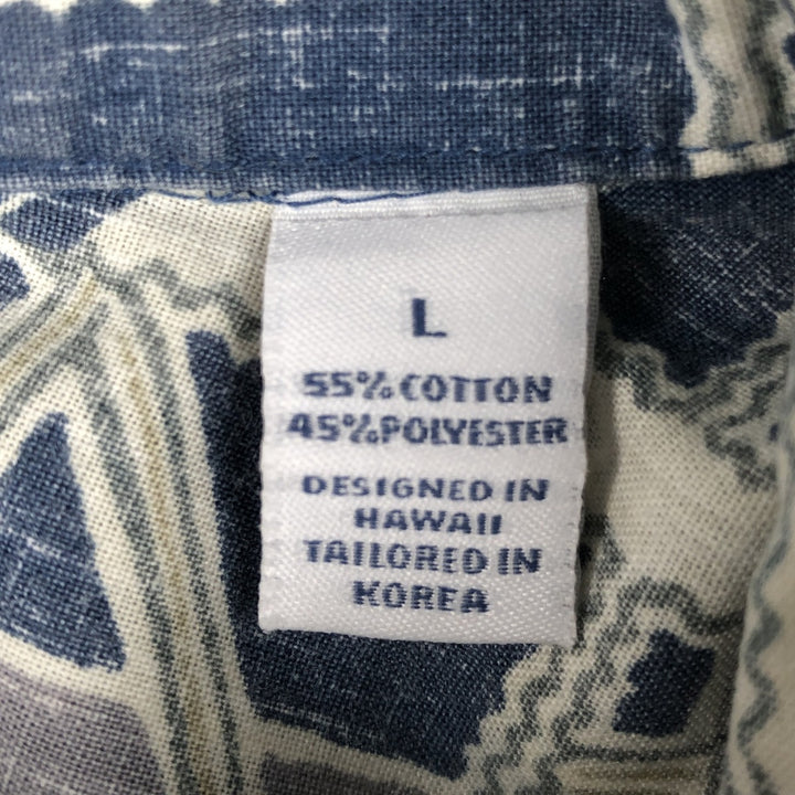 90'S Reyn Spooner swimwear tag, bikini tag, all-over print, half-button, button-down, Aloha shirt, boxy shirt, men's size L equivalent. cotton blue type Vintage Second Hand