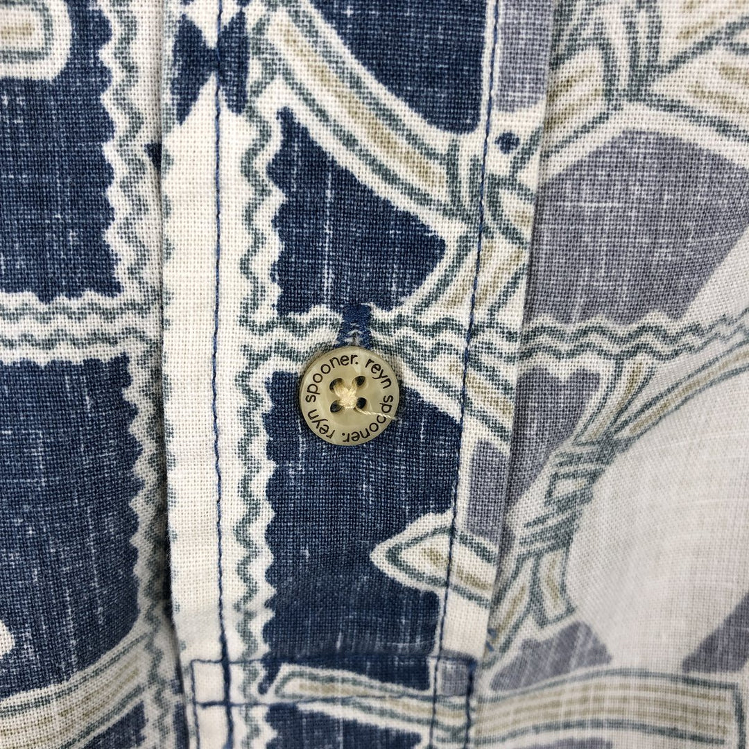 90'S Reyn Spooner swimwear tag, bikini tag, all-over print, half-button, button-down, Aloha shirt, boxy shirt, men's size L equivalent. cotton blue type Vintage Second Hand