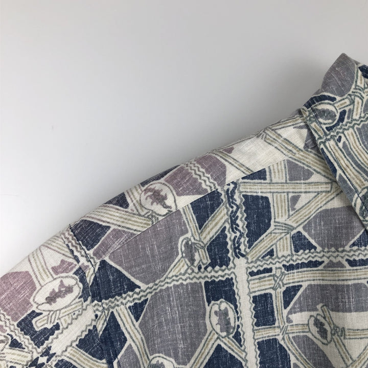 90'S Reyn Spooner swimwear tag, bikini tag, all-over print, half-button, button-down, Aloha shirt, boxy shirt, men's size L equivalent. cotton blue type Vintage Second Hand