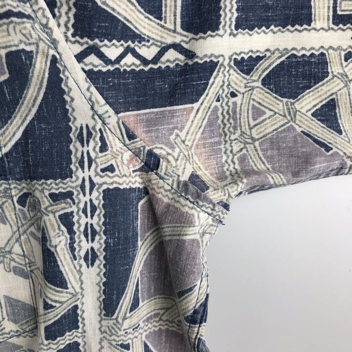 90'S Reyn Spooner swimwear tag, bikini tag, all-over print, half-button, button-down, Aloha shirt, boxy shirt, men's size L equivalent. cotton blue type Vintage Second Hand
