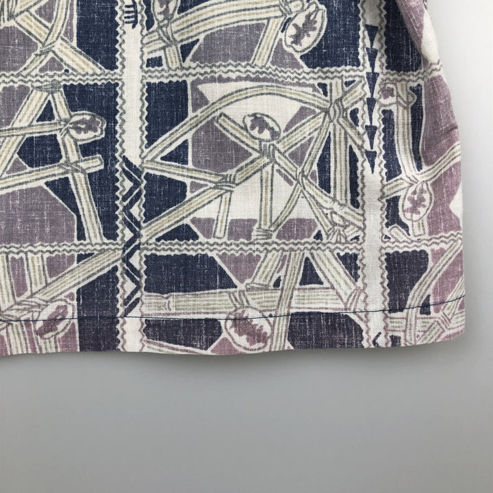 90'S Reyn Spooner swimwear tag, bikini tag, all-over print, half-button, button-down, Aloha shirt, boxy shirt, men's size L equivalent. cotton blue type Vintage Second Hand
