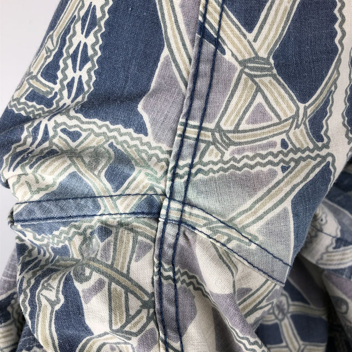 90'S Reyn Spooner swimwear tag, bikini tag, all-over print, half-button, button-down, Aloha shirt, boxy shirt, men's size L equivalent. cotton blue type Vintage Second Hand