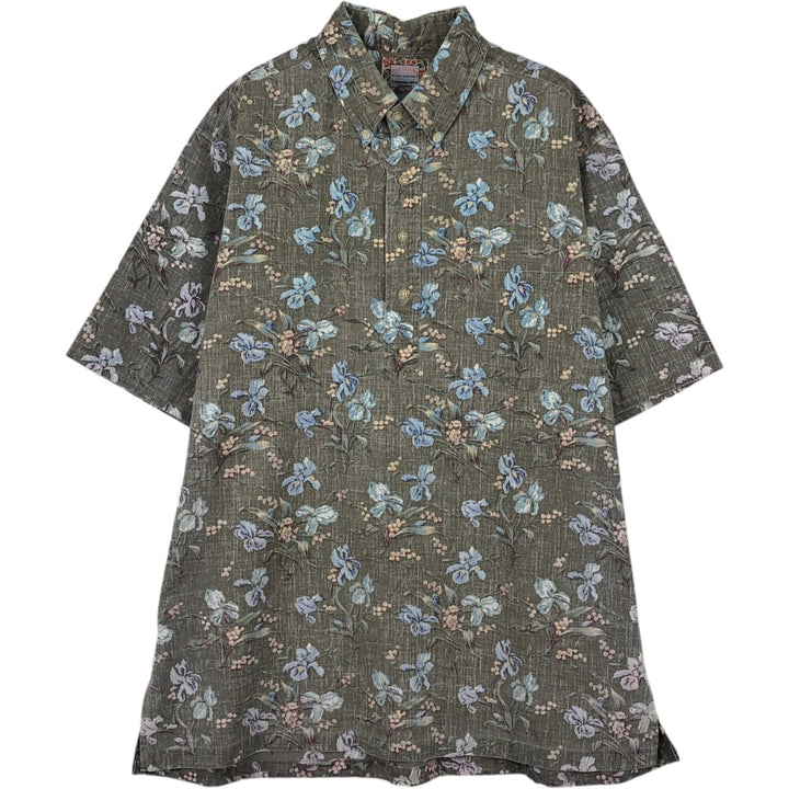 Reyn Spooner Commemorative Classics Botanical Pattern Half-Button Button-Down Aloha Shirt, Men's Size L (approx.) cotton Khaki type Vintage Second Hand