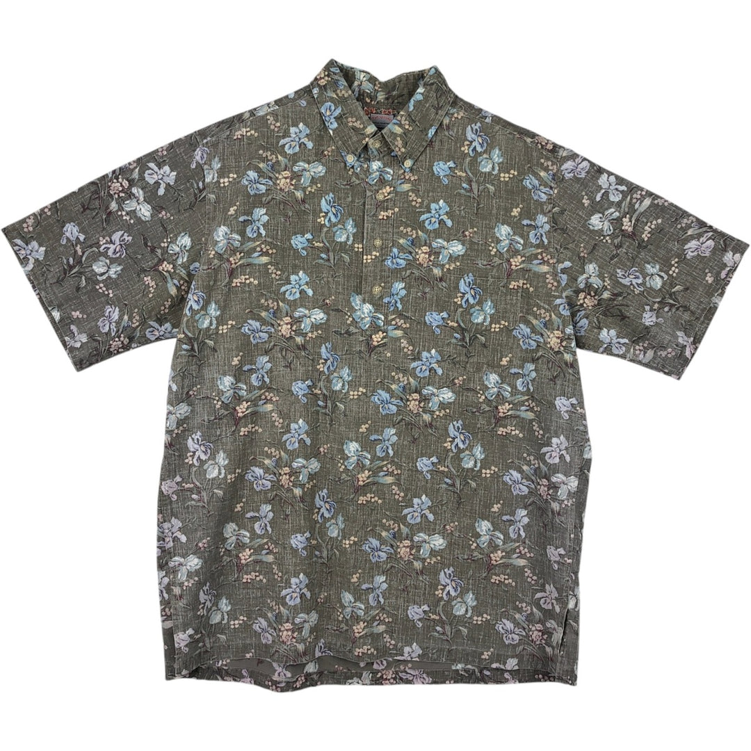 Reyn Spooner Commemorative Classics Botanical Pattern Half-Button Button-Down Aloha Shirt, Men's Size L (approx.) cotton Khaki type Vintage Second Hand