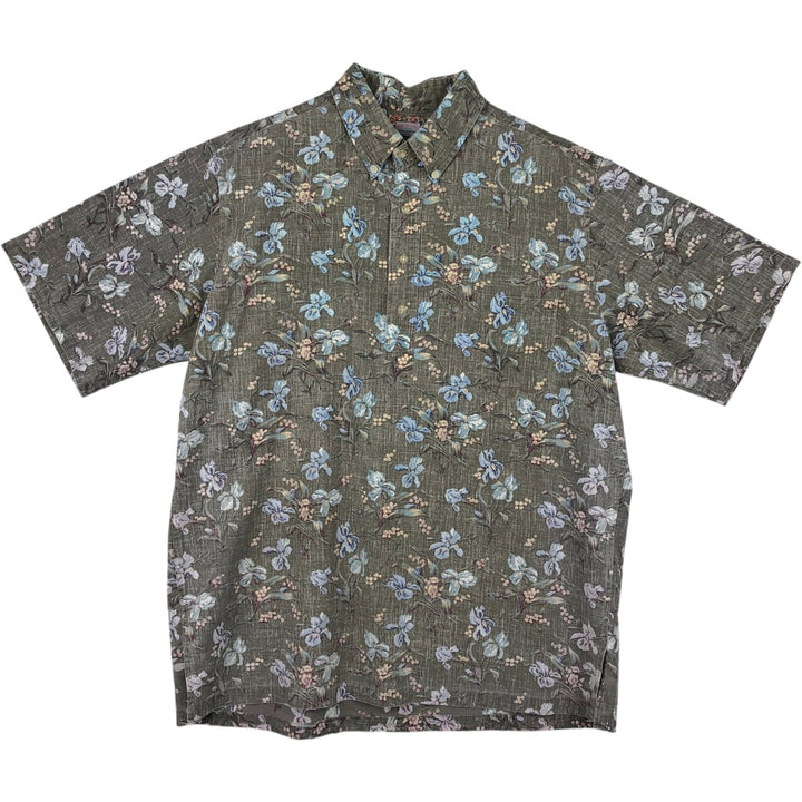 Reyn Spooner Commemorative Classics Botanical Pattern Half-Button Button-Down Aloha Shirt, Men's Size L (approx.) cotton Khaki type Vintage Second Hand