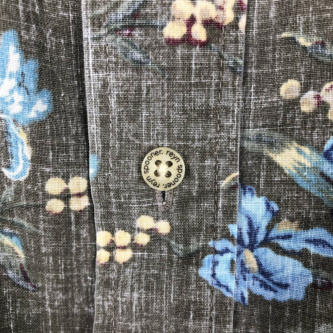 Reyn Spooner Commemorative Classics Botanical Pattern Half-Button Button-Down Aloha Shirt, Men's Size L (approx.) cotton Khaki type Vintage Second Hand