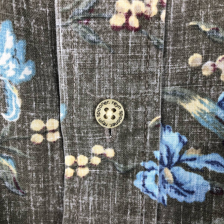 Reyn Spooner Commemorative Classics Botanical Pattern Half-Button Button-Down Aloha Shirt, Men's Size L (approx.) cotton Khaki type Vintage Second Hand