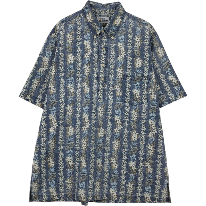 90'S Reyn Spooner swimwear tag, bikini tag, floral print, half-button, button-down, Aloha shirt, boxy shirt, men's size L (approx.) cotton blue type Vintage Second Hand
