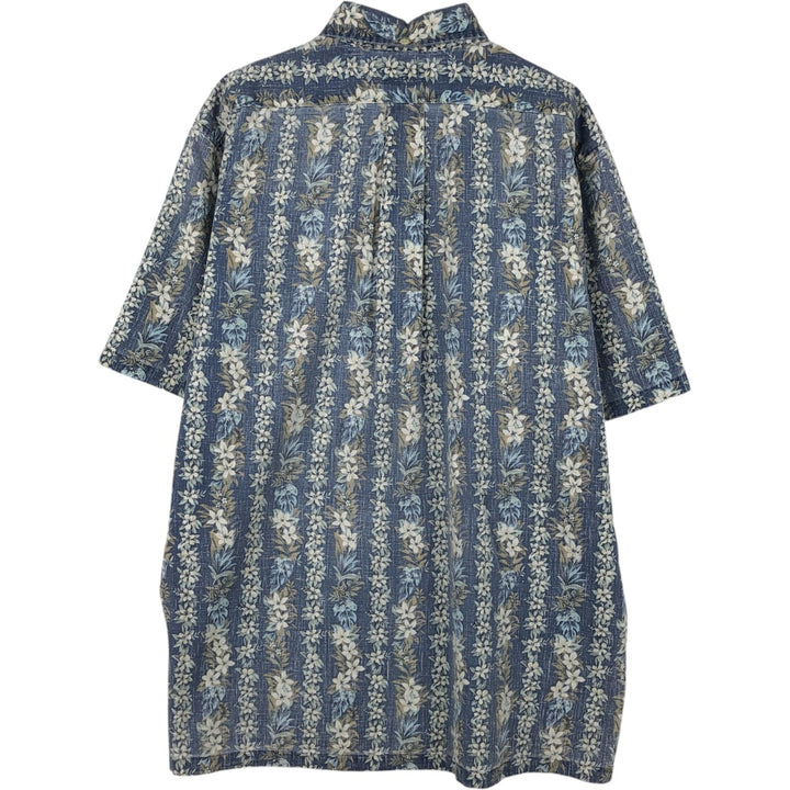 90'S Reyn Spooner swimwear tag, bikini tag, floral print, half-button, button-down, Aloha shirt, boxy shirt, men's size L (approx.) cotton blue type Vintage Second Hand