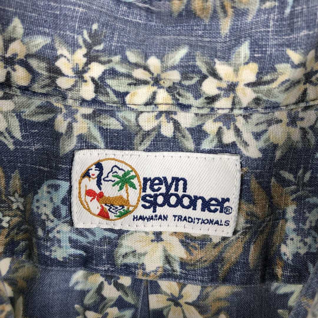 90'S Reyn Spooner swimwear tag, bikini tag, floral print, half-button, button-down, Aloha shirt, boxy shirt, men's size L (approx.) cotton blue type Vintage Second Hand