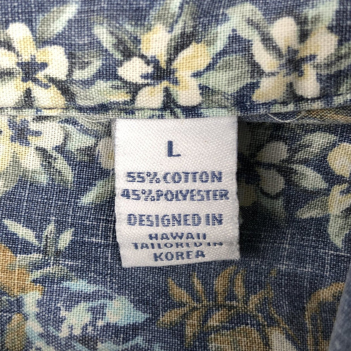 90'S Reyn Spooner swimwear tag, bikini tag, floral print, half-button, button-down, Aloha shirt, boxy shirt, men's size L (approx.) cotton blue type Vintage Second Hand