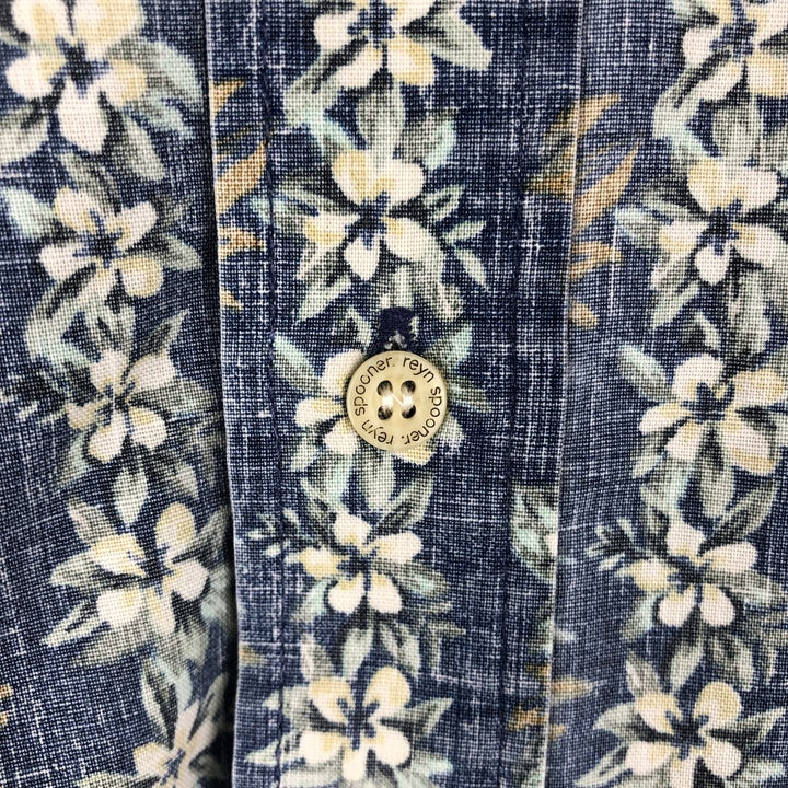 90'S Reyn Spooner swimwear tag, bikini tag, floral print, half-button, button-down, Aloha shirt, boxy shirt, men's size L (approx.) cotton blue type Vintage Second Hand