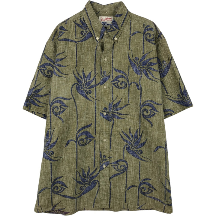 Reyn Spooner Alfred Shaheen Botanical Pattern Button-Down Aloha Shirt, Boxy Shirt, Men's Size L (approx.) cotton Khaki type Vintage Second Hand
