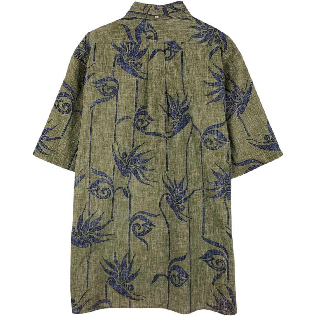 Reyn Spooner Alfred Shaheen Botanical Pattern Button-Down Aloha Shirt, Boxy Shirt, Men's Size L (approx.) cotton Khaki type Vintage Second Hand