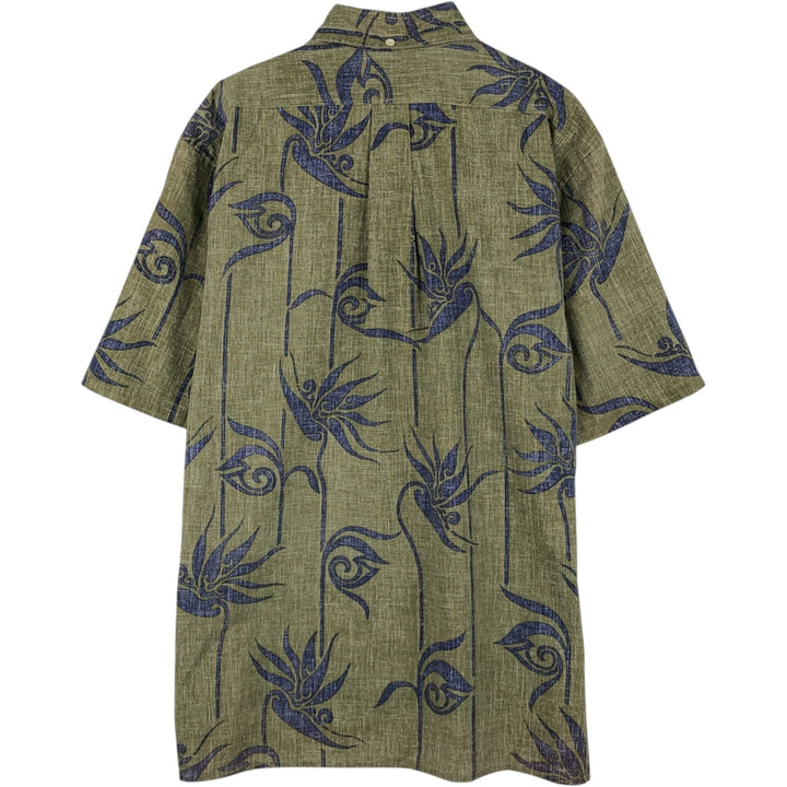 Reyn Spooner Alfred Shaheen Botanical Pattern Button-Down Aloha Shirt, Boxy Shirt, Men's Size L (approx.) cotton Khaki type Vintage Second Hand