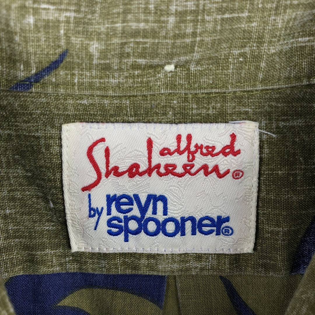 Reyn Spooner Alfred Shaheen Botanical Pattern Button-Down Aloha Shirt, Boxy Shirt, Men's Size L (approx.) cotton Khaki type Vintage Second Hand