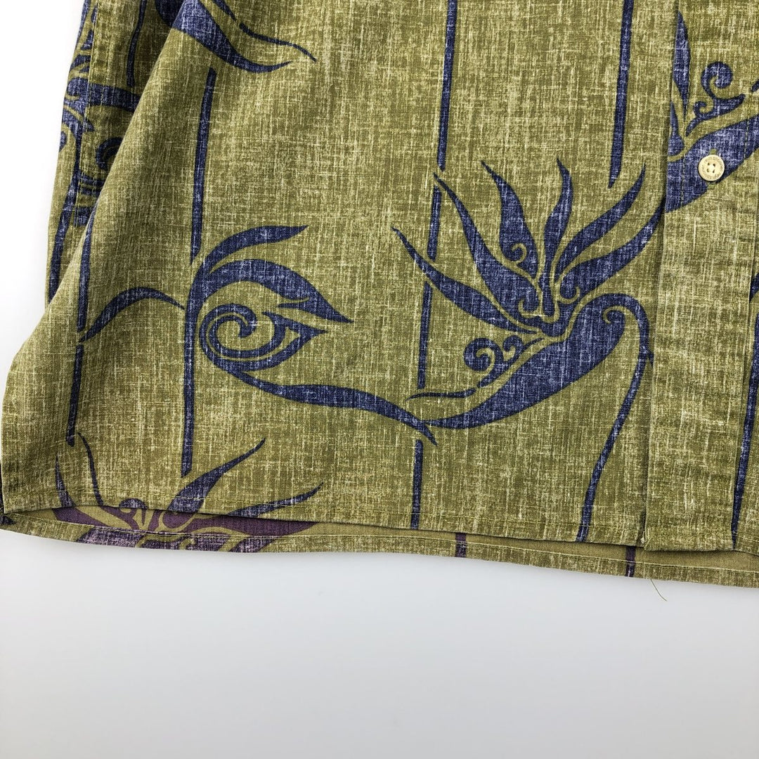 Reyn Spooner Alfred Shaheen Botanical Pattern Button-Down Aloha Shirt, Boxy Shirt, Men's Size L (approx.) cotton Khaki type Vintage Second Hand