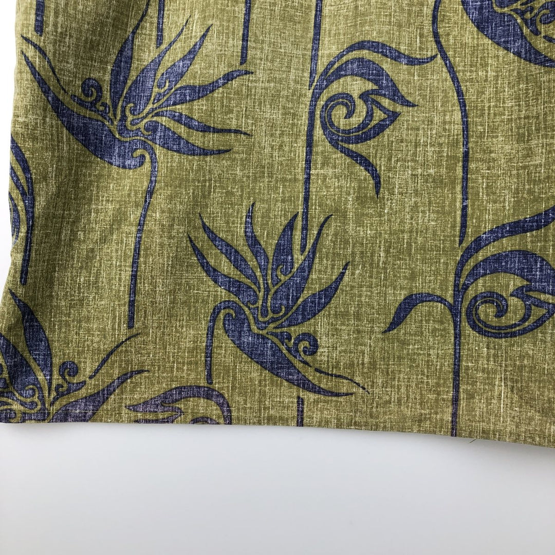 Reyn Spooner Alfred Shaheen Botanical Pattern Button-Down Aloha Shirt, Boxy Shirt, Men's Size L (approx.) cotton Khaki type Vintage Second Hand