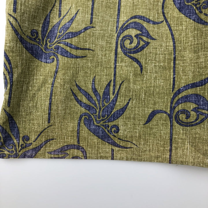 Reyn Spooner Alfred Shaheen Botanical Pattern Button-Down Aloha Shirt, Boxy Shirt, Men's Size L (approx.) cotton Khaki type Vintage Second Hand