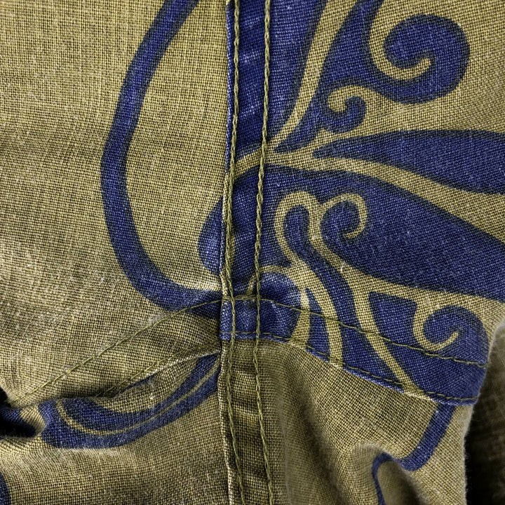 Reyn Spooner Alfred Shaheen Botanical Pattern Button-Down Aloha Shirt, Boxy Shirt, Men's Size L (approx.) cotton Khaki type Vintage Second Hand