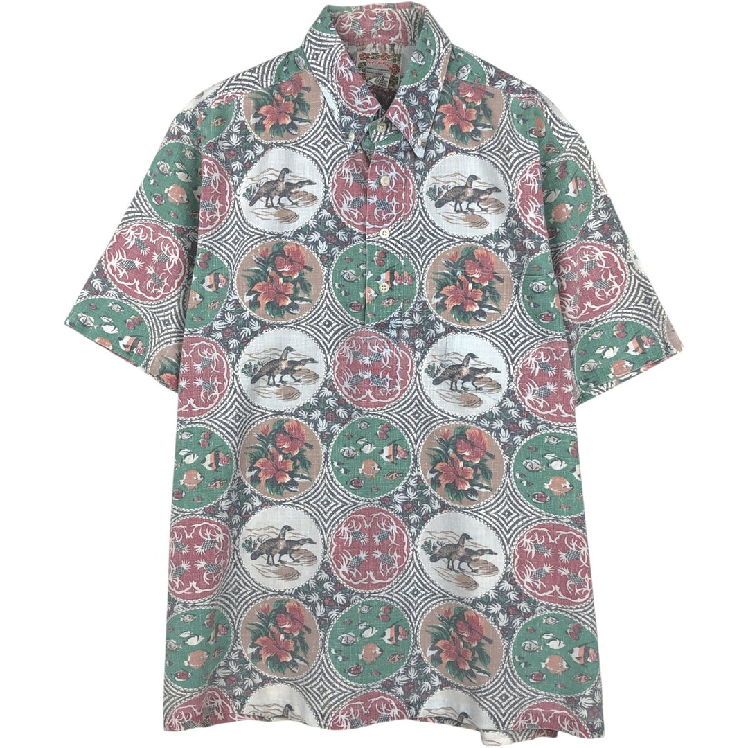 90'S Reyn Spooner Commemorative Classics all-over print pullover button-down Aloha shirt boxy shirt cotton Green type dark green Vintage Second Hand