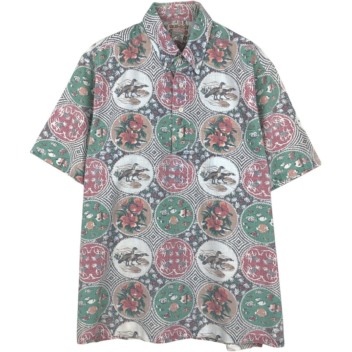 90'S Reyn Spooner Commemorative Classics all-over print pullover button-down Aloha shirt boxy shirt cotton Green type dark green Vintage Second Hand