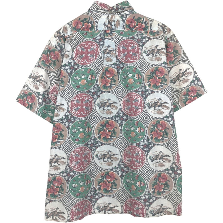 90'S Reyn Spooner Commemorative Classics all-over print pullover button-down Aloha shirt boxy shirt cotton Green type dark green Vintage Second Hand