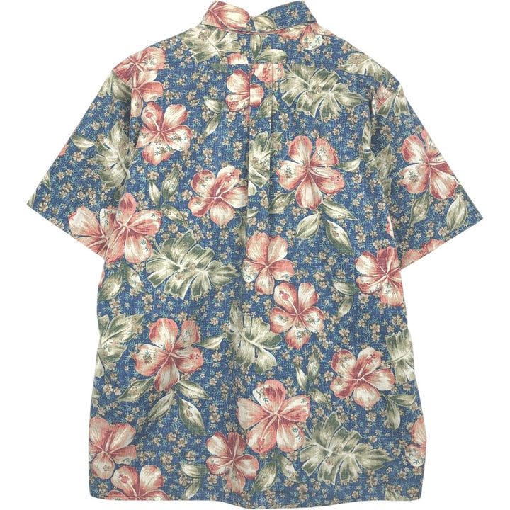 90'S Reyn Spooner swimwear tag, bikini tag, hibiscus pattern, button-down Aloha shirt, boxy shirt, men's size L. cotton navy blue type Vintage Second Hand
