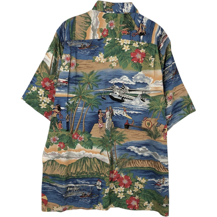 80s-90'S Reyn Spooner Diamond Head tag all-over palm tree print rayon aloha shirt, boxy fit, men's size M (approx.) Rayon blue type Vintage Second Hand