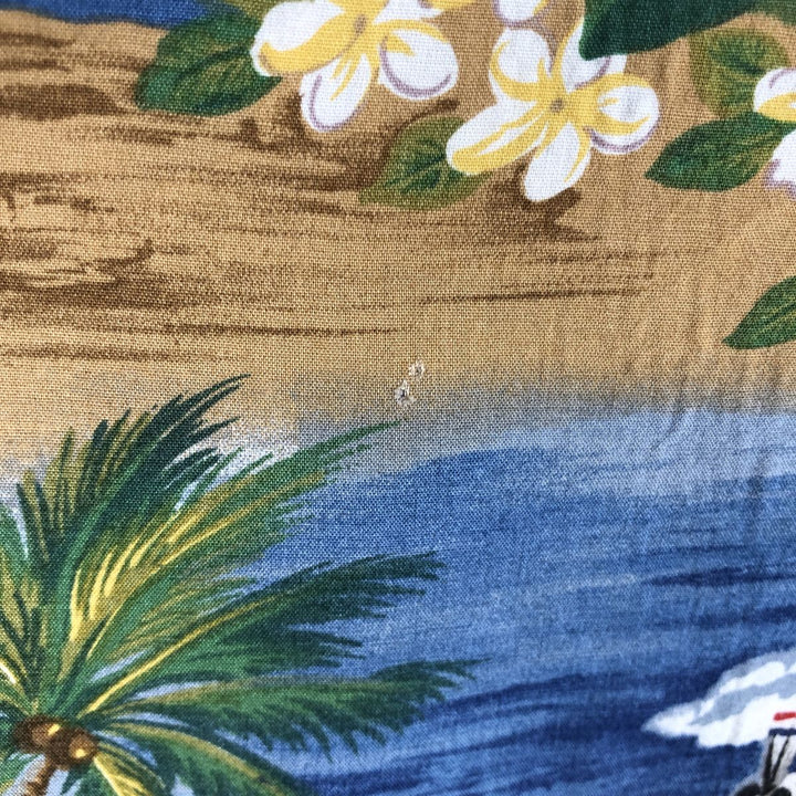 80s-90'S Reyn Spooner Diamond Head tag all-over palm tree print rayon aloha shirt, boxy fit, men's size M (approx.) Rayon blue type Vintage Second Hand