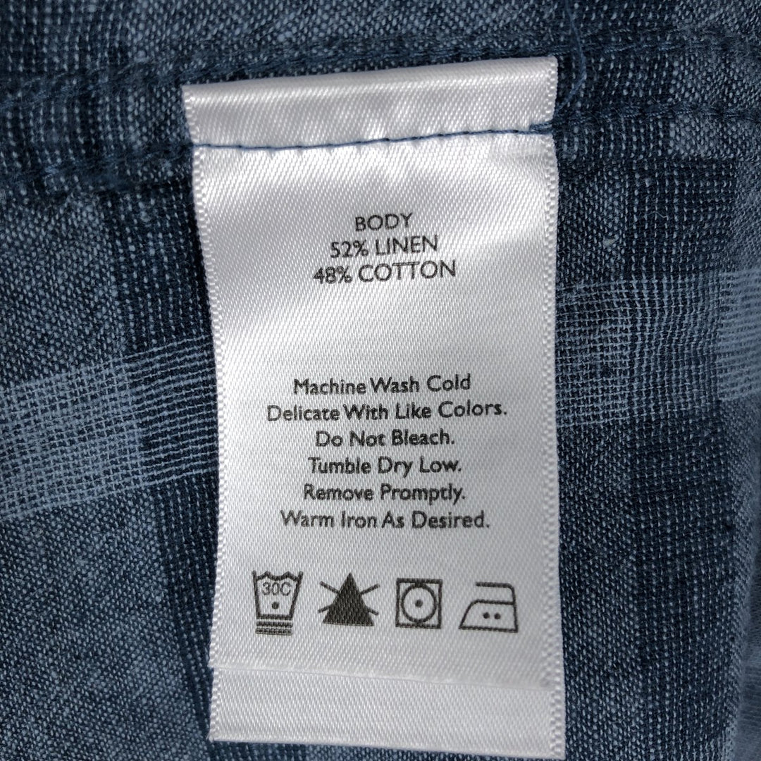 Eddie Bauer Check Pattern Short-Sleeve Open Collar Cotton x Linen Box Shirt (Men's Size L) linen blue type Vintage Second Hand